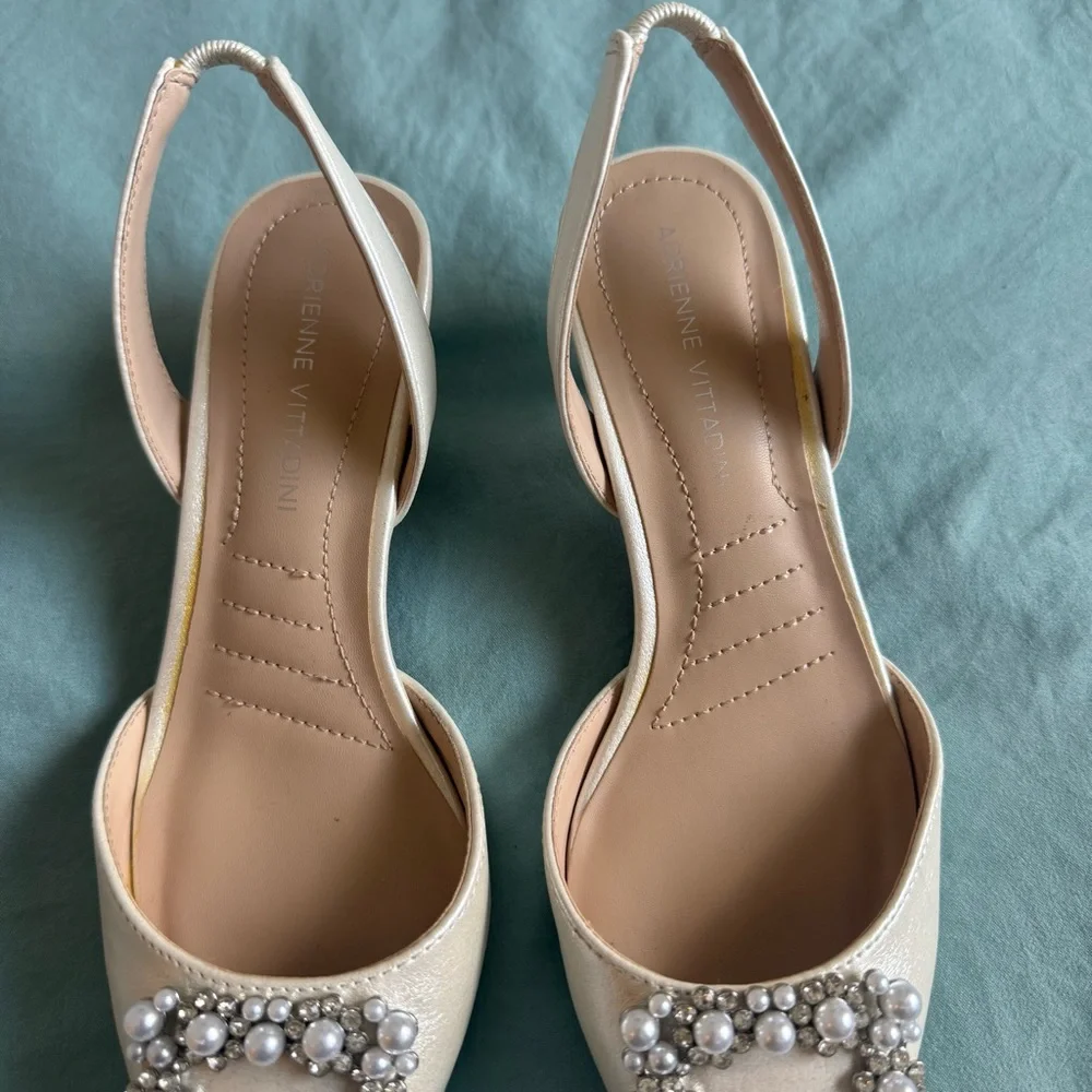 Adrienne Vittadini Pearl-Embellished Slingback Heels - Blush Pink
